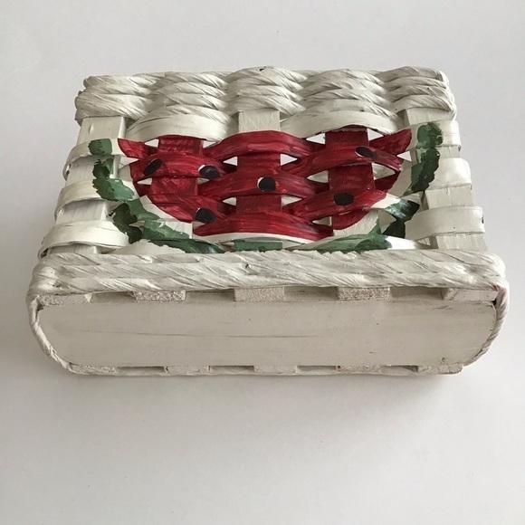 Watermelon Napkin Holder Hand Painted White Basket Farmhouse Cottagecore Vintage - Picture 8 of 13